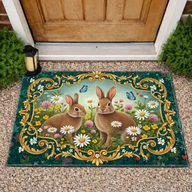 Bunnies Wildflower Field Butterflies - Home Decor Gift for Nature Lover Doormat