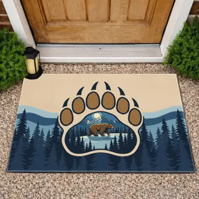 Bear Paw Night Mountain Scene - Rustic Home Decor Wildlife Lover Gift Doormat