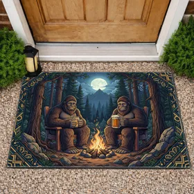Sasquatch Campfire Moonlit Forest - Outdoor Lover Home Decor Gift for Bigfoot Fan Doormat