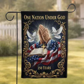 Praying Hands American Flag Bible - USA 250th Anniversary Independence Day Gift for Veterans Garden Flag