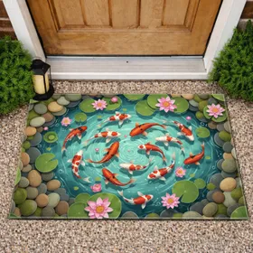 Aquatic Garden Koi Fish Lotus Pond River Stone - Home Decor Gift Doormat