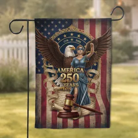 AMERICA 250 YEARS Bald Eagle Lady Justice - USA 250th Anniversary Heritage Garden Flag