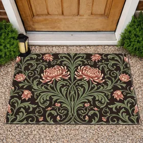 Vintage Arts & Crafts Botanical Chrysanthemum Acanthus - Home Decor Gift Doormat