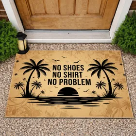 No Shoes No Shirt No Problem Tropical Beach Sunset Palm Tree Home Decor Gift Doormat