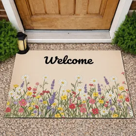Welcome Wildflower Meadow Daisies Buttercups - Home Entryway Decor Gift Doormat