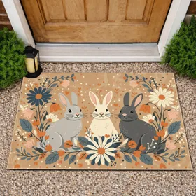 Three Gentle Rabbits Spring Daisy Bell Blooms Floral - Home Decor Gift for Rabbit Lovers Doormat