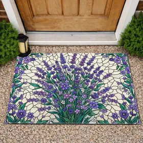 Stained Glass Lavender Purple Indigo Floral Arrangement - Home Decor Gift Doormat