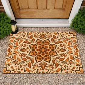 Folk Floral Medallion Berry Vine Botanical - Farmhouse Home Decor Gift Doormat