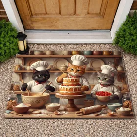 Anthropomorphic Cats Baking Cake - Home Decor Gift for Cat Lover Doormat