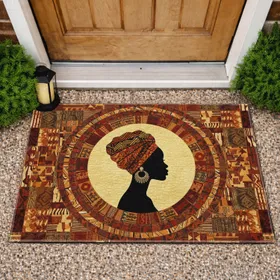 African Woman Halo Headwrap - Home Decor Gift for Her Doormat