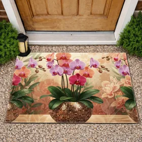 Fuchsia Phalaenopsis Orchids Bronze Mosaic Pot - Home Decor Gift Doormat