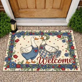 Cartoon Geese Welcome Script - Farmhouse Home Entryway Decor Gift Doormat