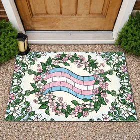 Transgender Pride Flag Botanical Wreath - Pride Celebration Gift for Ally Doormat