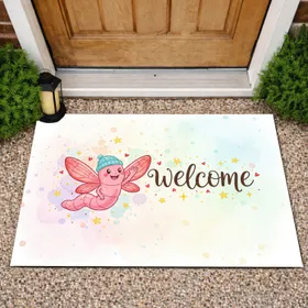 Welcome Pink Worm Red Wings Blue Beanie Stars Hearts - Home Decor Gift Doormat