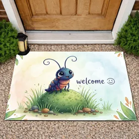 Big-Eyed Blue Ant Antennae Welcome Emoticon Grass Pebbles - Home Decor Gift Doormat