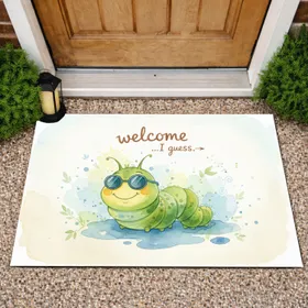 Plump Green Caterpillar Blue Sunglasses Welcome I Guess - Home Decor Gift for Garden Lover Doormat