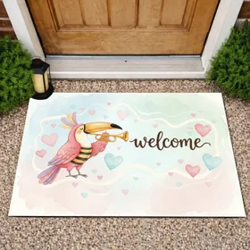 Pink Toucan Bird Trumpet Welcome Hearts - Home Decor Gift for Bird Lover Doormat