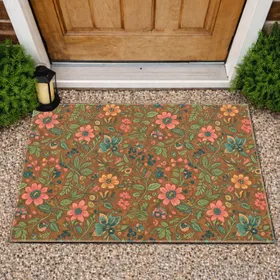 Dense Wildflower Berry Vine Bloom Folk Art - Rustic Farmhouse Home Decor Gift Doormat