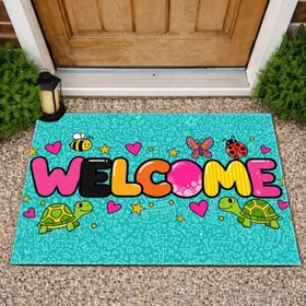 WELCOME Bubble Letters Bee Frog Turtle - Home Decor New Home Gift Doormat