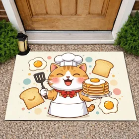 Cheerful Tabby Cat Chef Pancakes Breakfast - Kitchen Decor Gift Doormat