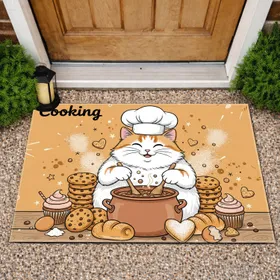 Cooking Cat Chef Pot Baked Goods Kitchen - Home Decor Gift for Baking Lovers Doormat