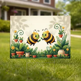 Cartoon Bees Daisy Flower Garden Pots - Outdoor Decor Gift for Garden Lover Yard Sign