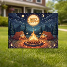 Happy Camping Moon Campfire Marshmallow Roast Tents Night - Outdoor Adventure Gift for Campers Yard Sign