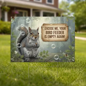 Curious Grey Squirrel Bird Feeder Empty Sign - Wildlife Garden Decor Gift Yard Sign