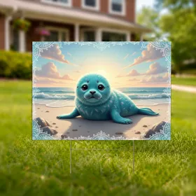 Teal Baby Seal Ocean Waves Beach - Coastal Home Decor Wildlife Lover Gift Yard Sign