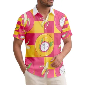 Tropical Dragon Fruit Banana Checkerboard Plates - Home Decor Gift Hawaiian Shirt