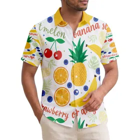 Bananas Pineapples Cherries Blueberries Orange Slices Fruit Medley Text - Travel Essentials Hawaiian Shirt
