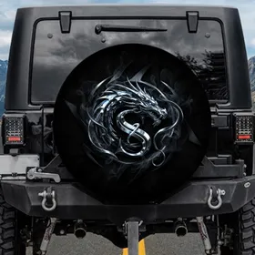 Polished Chrome Dragon Head S Initial - Fantasy Enthusiast Vehicle Accessory for Car Owners Spare Tire Cover
