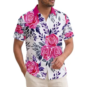 Tropical Watercolor Roses Leafy Branches Small Buds - Garden Inspired Home Decor Gift Hawaiian Shirt