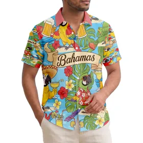 Cartoon Parrots Cocktails Bahamas - Tropical Vacation Gift for Parrot Lovers Hawaiian Shirt