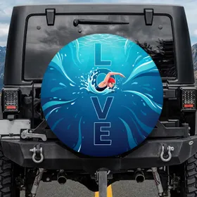 LOVE Swimmer Action Water Waves - Water Sports Lover Gift for Swimmers Spare Tire Cover