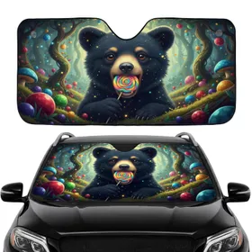 Majestic Black Bear Rainbow Lollipop - Car Interior Upgrade for Bear Lovers Car Sunshade