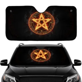 Golden Pentagram Ancient Script Swirling Flames Cosmic Abyss - Car Interior Upgrade Car Sunshade