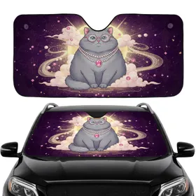 Fluffy Cat Golden Crown Pink Eyeglasses Starry Golden Flourishes Car Interior Upgrade Car Sunshade
