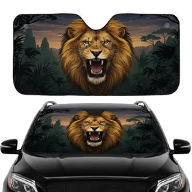 Golden-Brown Lion Roar African Savanna - Wildlife Lover Car Interior Upgrade Car Sunshade