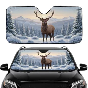 Majestic Bull Elk Snowy Mountain Forest - Wildlife Lover Car Interior Upgrade Car Sunshade