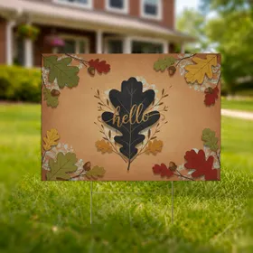 Hello Oak Leaf Acorns Twigs - Fall Welcome Home Decor Yard Sign