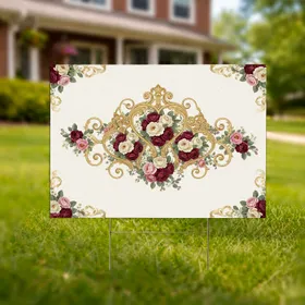 Opulent Gold Heart Frame Rose Bouquets Wildflower Garden - Home Decor Gift Yard Sign