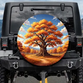 Ancient Autumn Tree Falling Leaves Forest - Autumn Season Outdoor Enthusiast Gift Spare Tire Cover