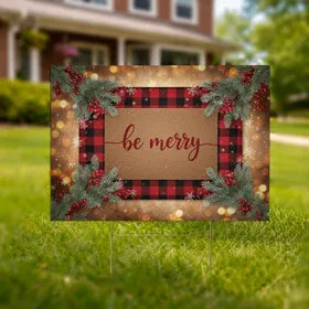 Be Merry Doormat Buffalo Plaid Christmas Winter Gift Yard Sign