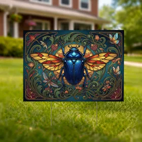 Jewel Beetle Scarab Botanical - Garden Home Decor Gift for Nature Lover Yard Sign