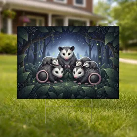 Opossum Family Nocturnal Forest Moonlight - Wildlife Lover Gift Yard Sign