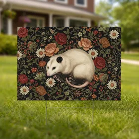 American Opossum Antique Roses Peonies Daisies Berries - Wildlife Lover Home Decor Gift Yard Sign