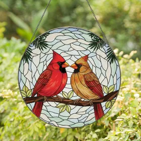 Affectionate Cardinal Birds Branch Nature Scene - Home Decor Gift for Wildlife Lovers Stained Glass Suncatcher