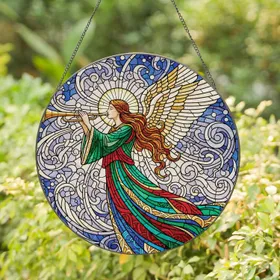 Angelic Trumpet Figure Celestial Mosaic - Home Decor Gift Stained Glass Suncatcher