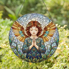 Angelic Child Prayer Wings Celestial Foliage - Home Decor Gift for Display Stained Glass Suncatcher